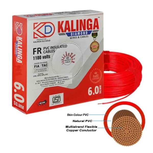Kalinga Diamond 6.0 Sqmm Red Single Core FR PVC Insulated Copper Electrical Wire for Domestic & Industrial Purpose, Length: 90 m