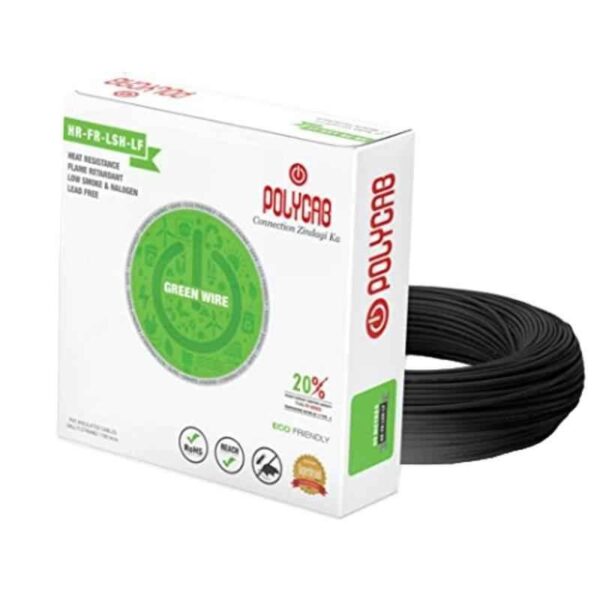 Polycab Green 1.5 Sqmm Black Single Core Multi Strand Heavy Duty FR PVC Copper Housing Wire, Length: 90 m